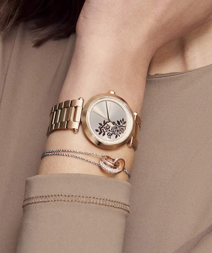 34mm Floral TBar Grey and Carnation Gold Bracelet Watch Women Signature Watches Olivia Burton