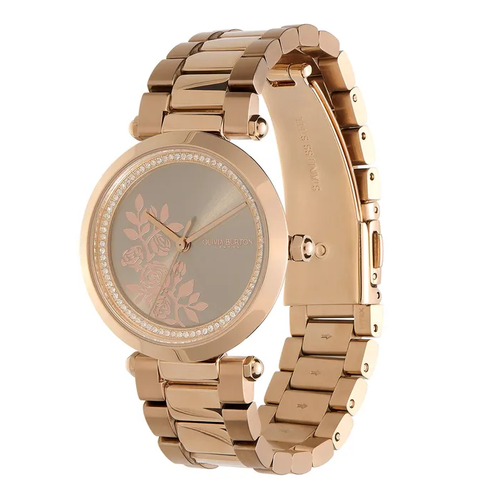 34mm Floral TBar Grey and Carnation Gold Bracelet Watch Women Signature Watches Olivia Burton