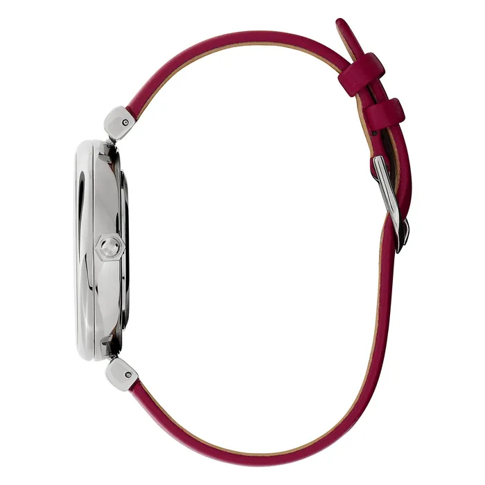 36mm Minima Bee TBar Silver and Cranberry Leather Strap Watch Women Bee Watches Olivia Burton