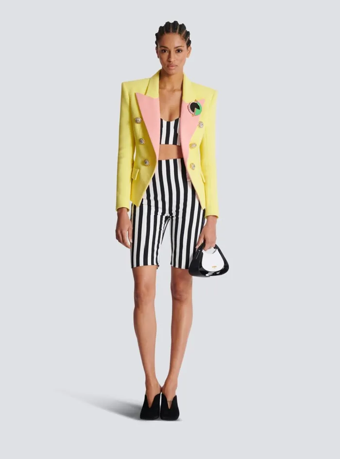 6button Double Crepe Twotone Jacket Yellow Women Balmain Jackets And Blazers