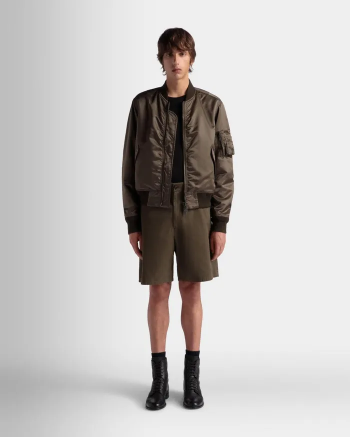 Adrien Brody Travel Collection Bomber In Military Green Nylon Men Bally Coats and Jackets