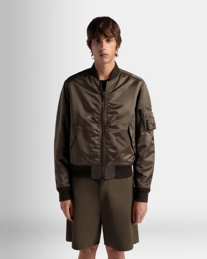 Adrien Brody Travel Collection Bomber In Military Green Nylon Men Bally Coats and Jackets