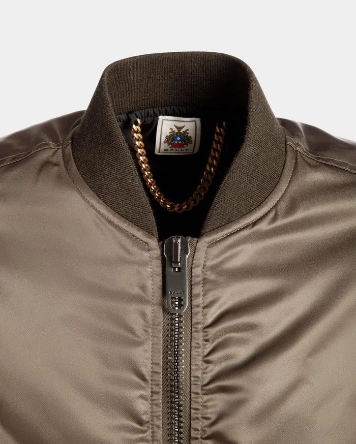 Adrien Brody Travel Collection Bomber In Military Green Nylon Men Bally Coats and Jackets