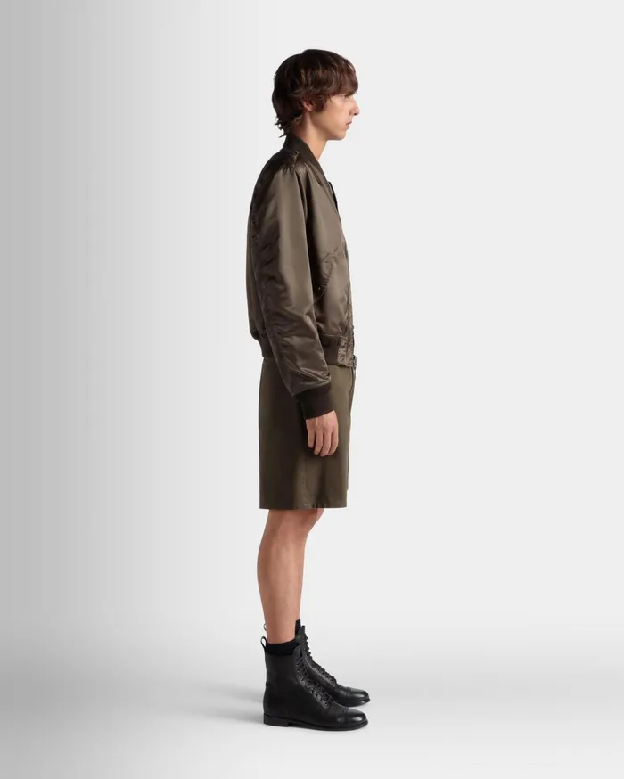 Adrien Brody Travel Collection Bomber In Military Green Nylon Men Bally Coats and Jackets