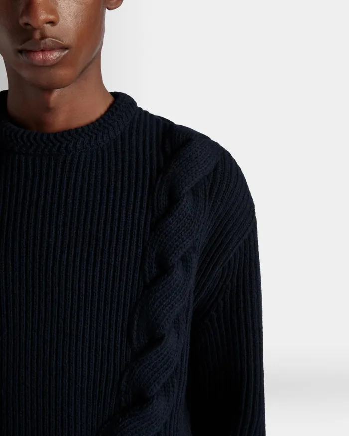 Adrien Brody Travel Collection Crewneck Sweater In Navy Blue Wool Men Bally Knitwear