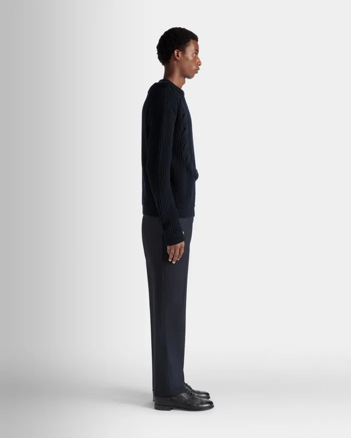 Adrien Brody Travel Collection Crewneck Sweater In Navy Blue Wool Men Bally Knitwear