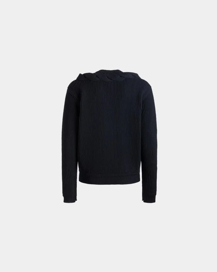 Adrien Brody Travel Collection Crewneck Sweater In Navy Blue Wool Men Bally Knitwear
