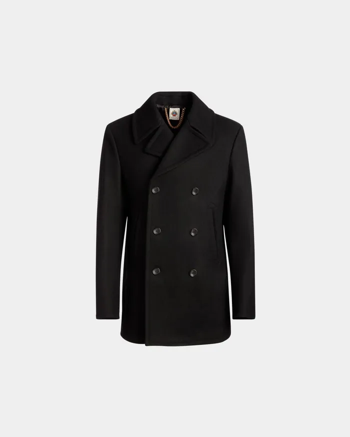 Adrien Brody Travel Collection Peacot In Black Wool Blend Men Bally Coats and Jackets