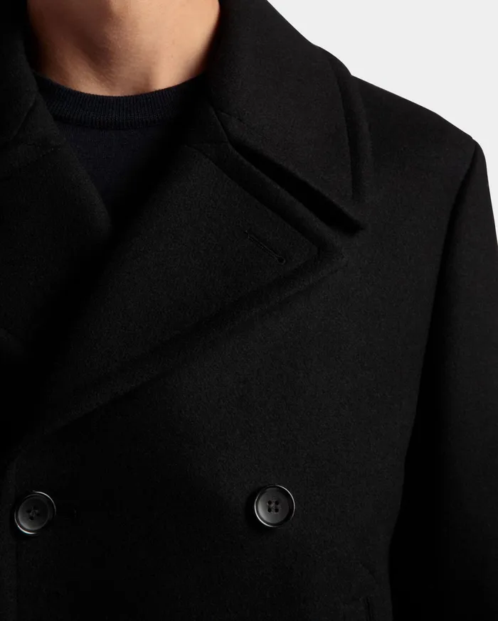 Adrien Brody Travel Collection Peacot In Black Wool Blend Men Bally Coats and Jackets
