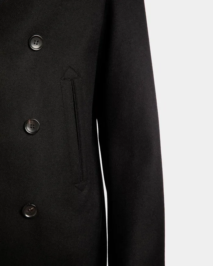 Adrien Brody Travel Collection Peacot In Black Wool Blend Men Bally Coats and Jackets