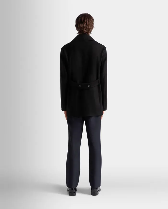 Adrien Brody Travel Collection Peacot In Black Wool Blend Men Bally Coats and Jackets