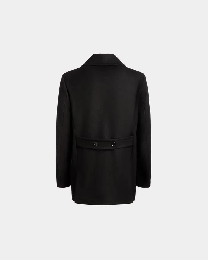 Adrien Brody Travel Collection Peacot In Black Wool Blend Men Bally Coats and Jackets