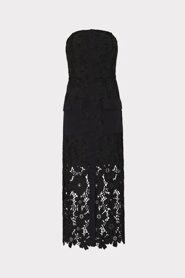 Adrienne Roja Lace Midi Dress Black Women Milly Dresses