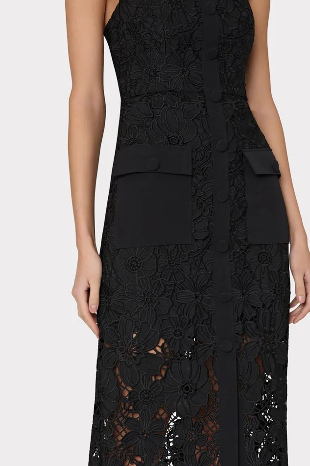 Adrienne Roja Lace Midi Dress Black Women Milly Dresses