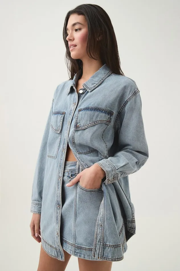 Aje Denim Corie Longline Denim Shirt Mum Wash 8211 Women Aje Denim Corie Longline Denim Shirt Mum Wash 8211 Women