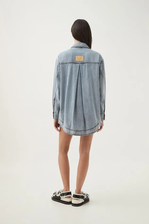 Aje Denim Corie Longline Denim Shirt Mum Wash 8211 Women Aje Denim Corie Longline Denim Shirt Mum Wash 8211 Women
