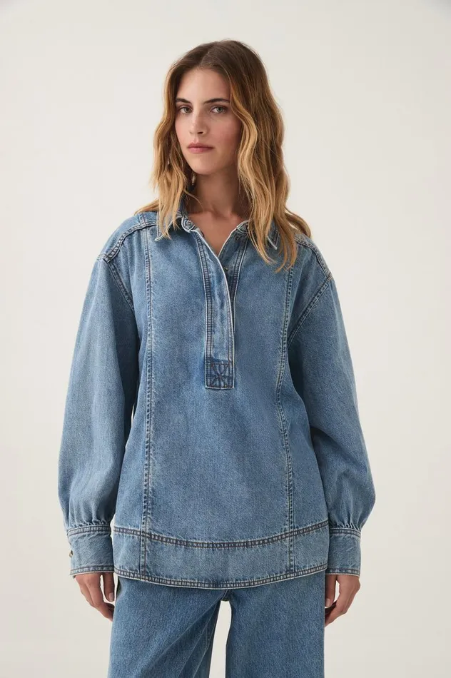 Aje Denim Outline Denim Shirt Coastal Blue 8211 Women Aje Denim Outline Denim Shirt Coastal Blue 8211 Women