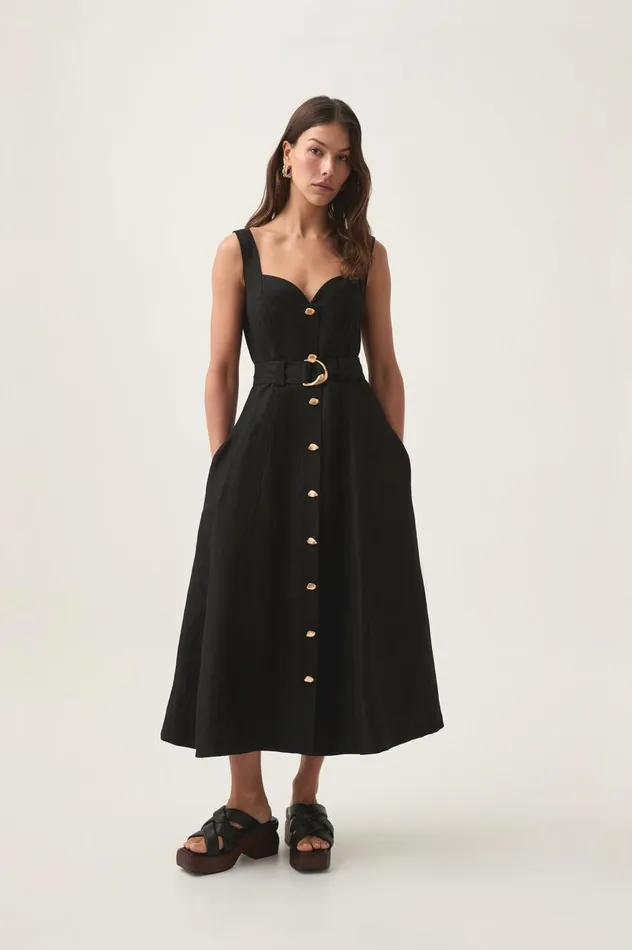 Aje Dresses Clay Belted Midi Dress Black 8211 Women