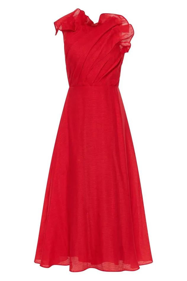 Aje Dresses Genesis Midi Dress Scarlet Red 8211 Women Aje Dresses Genesis Midi Dress Scarlet Red 8211 Women