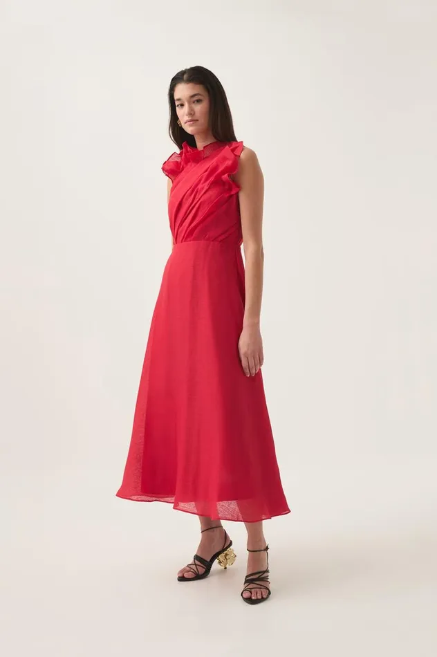 Aje Dresses Genesis Midi Dress Scarlet Red 8211 Women Aje Dresses Genesis Midi Dress Scarlet Red 8211 Women