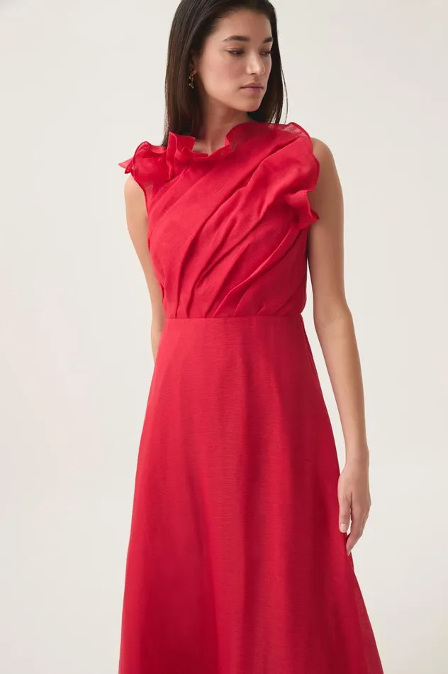 Aje Dresses Genesis Midi Dress Scarlet Red 8211 Women Aje Dresses Genesis Midi Dress Scarlet Red 8211 Women