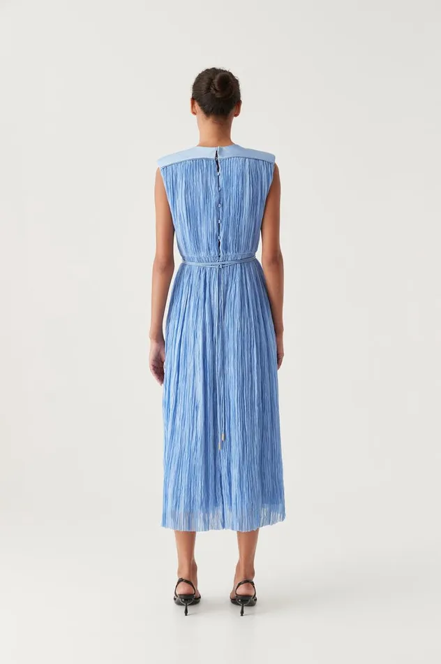 Aje Dresses Solstice Pleated Midi Dress Mist Blue 8211 Women Aje Dresses Solstice Pleated Midi Dress Mist Blue 8211 Women