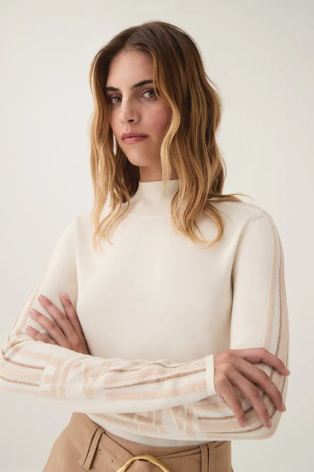 Aje Knitwear and Jumpers Lucielle Stripe Wool Knit Skivvy Ivory 8211 Women