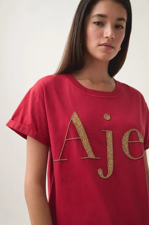Aje Tees Within Embellished Logo Tee Scarlet Redgold 8211 Women Aje Tees Within Embellished Logo Tee Scarlet Redgold 8211 Women