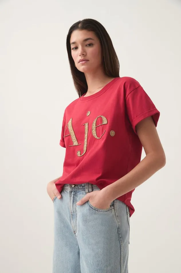 Aje Tees Within Embellished Logo Tee Scarlet Redgold 8211 Women Aje Tees Within Embellished Logo Tee Scarlet Redgold 8211 Women