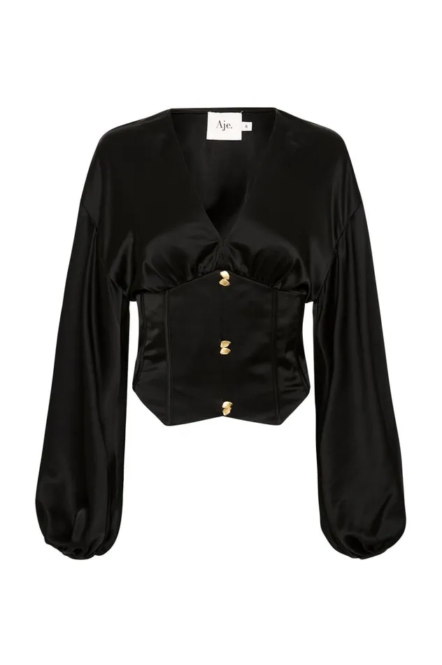Aje Tops Spirit Corsetted Blouse Black 8211 Women Aje Tops Spirit Corsetted Blouse Black 8211 Women