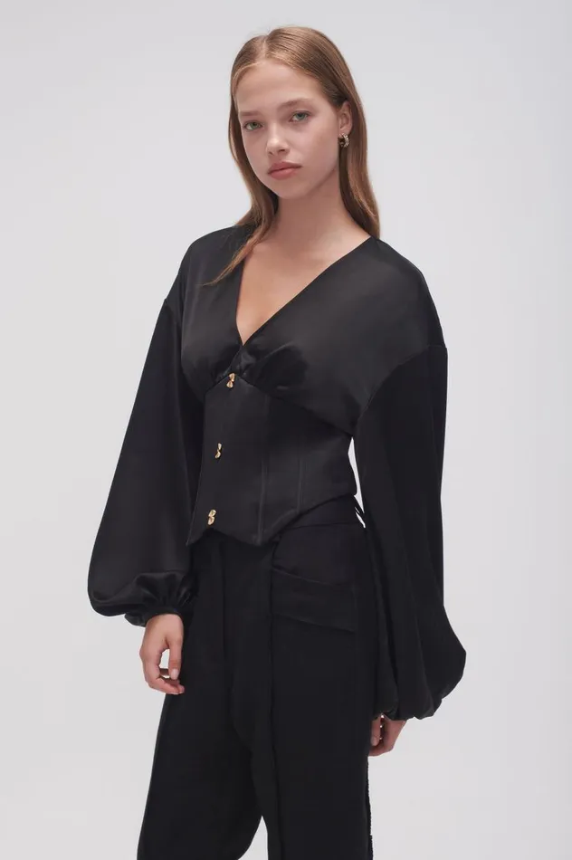 Aje Tops Spirit Corsetted Blouse Black 8211 Women Aje Tops Spirit Corsetted Blouse Black 8211 Women