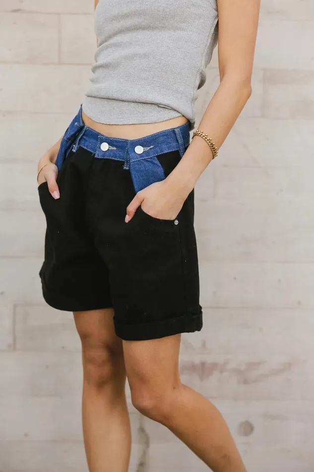 All Bottoms Women Bohme Alex Colorblock Denim Shorts In Black 8211 FINAL SALE Black