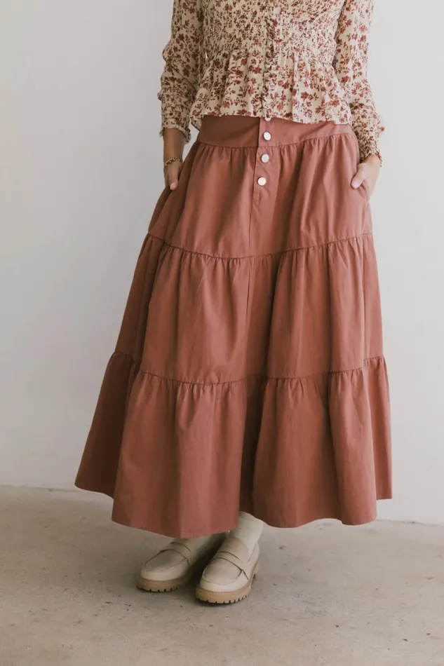 All Bottoms Women Bohme Luna Tiered Maxi Skirt In Mauve Mauve