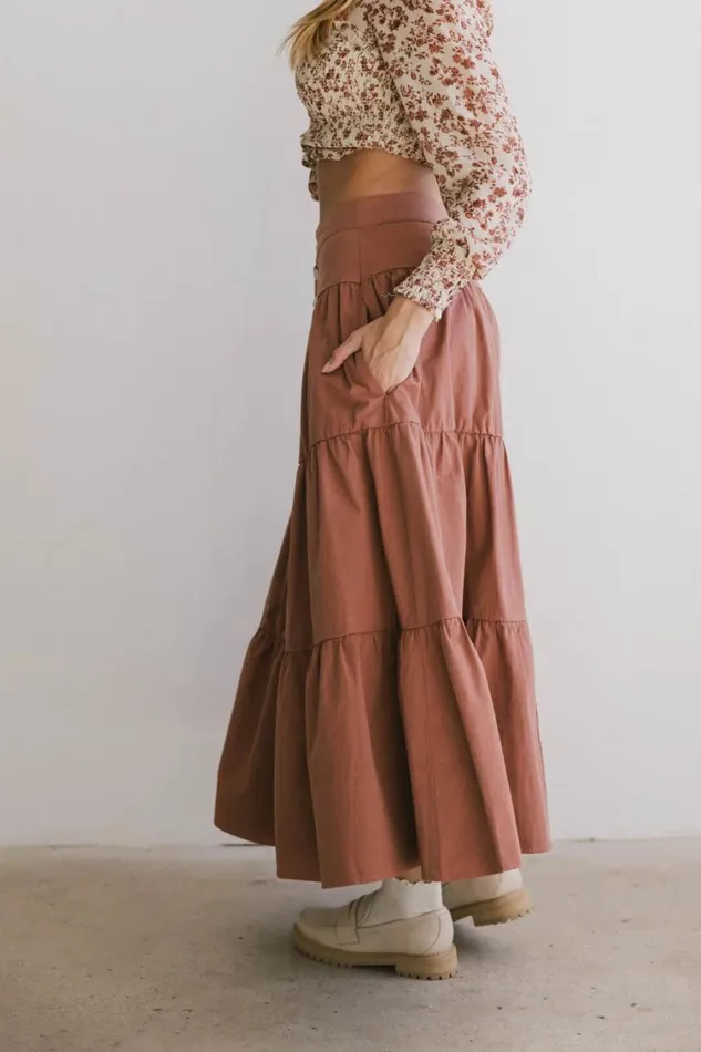 All Bottoms Women Bohme Luna Tiered Maxi Skirt In Mauve Mauve