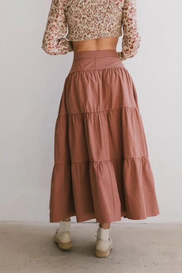 All Bottoms Women Bohme Luna Tiered Maxi Skirt In Mauve Mauve