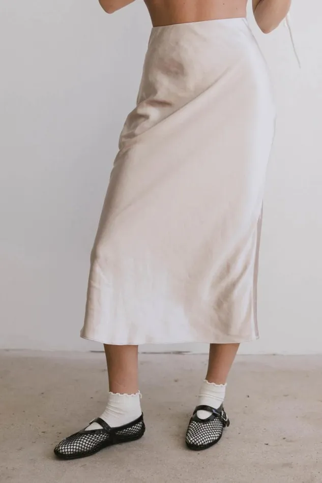 All Bottoms Women Bohme Preston Satin Skirt In Champagne Champagne