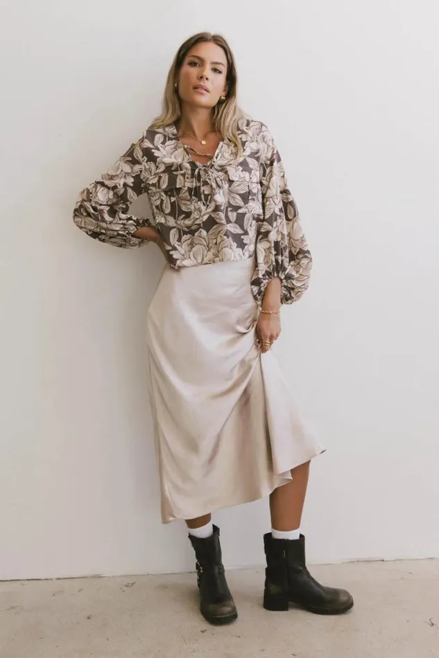 All Bottoms Women Bohme Preston Satin Skirt In Champagne Champagne