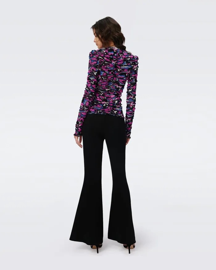 Amal Reversible Mesh Top Fishnet Floral And Stadium Geo Purple Women DVF Tops