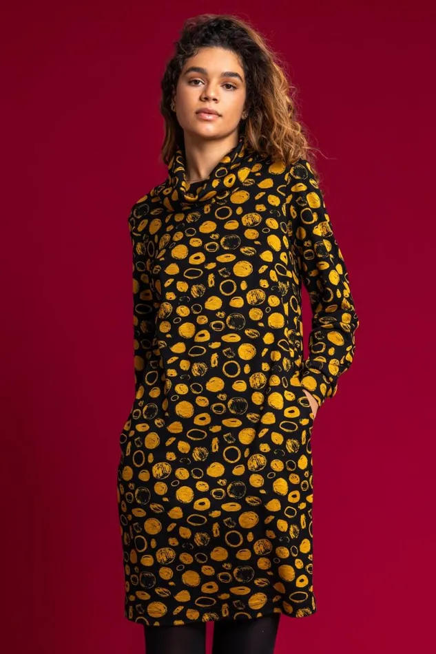 Amber Cowl Neck Spot Dress Women Roman Dresses