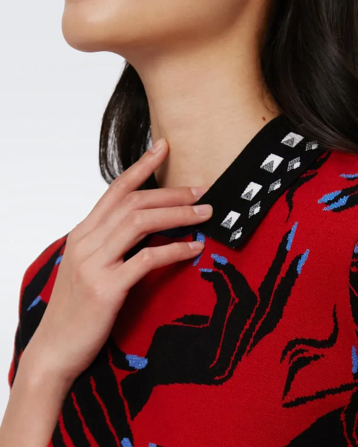Antonella Knit Jacquard Top Huge Stage Hands Red Women DVF Tops