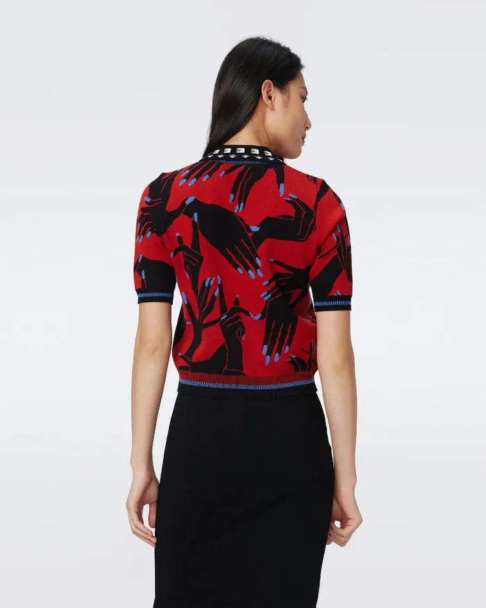 Antonella Knit Jacquard Top Huge Stage Hands Red Women DVF Tops