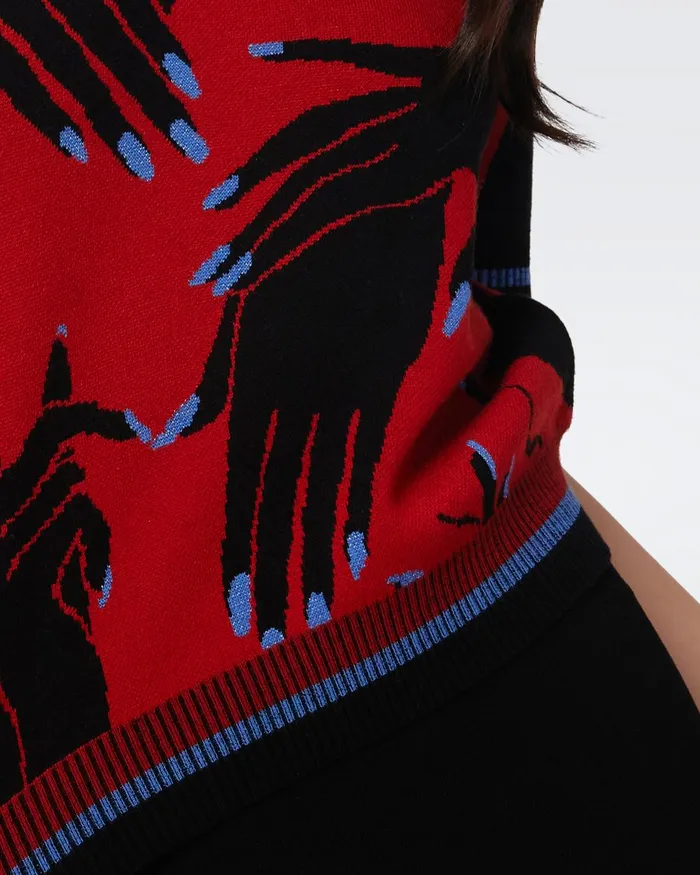 Antonella Knit Jacquard Top Huge Stage Hands Red Women DVF Tops
