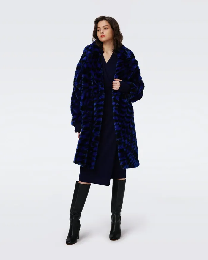 Arwen Coat Houndstooth Royal Blue Women DVF Jackets and Coats