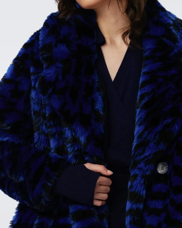 Arwen Coat Houndstooth Royal Blue Women DVF Jackets and Coats