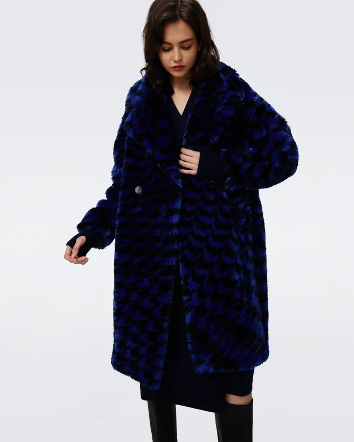 Arwen Coat Houndstooth Royal Blue Women DVF Jackets and Coats