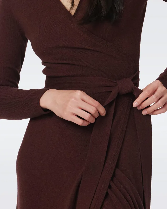 Astrid WoolCashmere Wrap Dress Chestnut Brown Women DVF Dresses