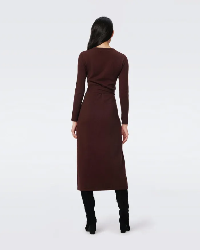 Astrid WoolCashmere Wrap Dress Chestnut Brown Women DVF Dresses