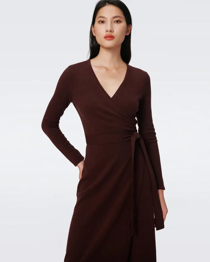 Astrid WoolCashmere Wrap Dress Chestnut Brown Women DVF Dresses