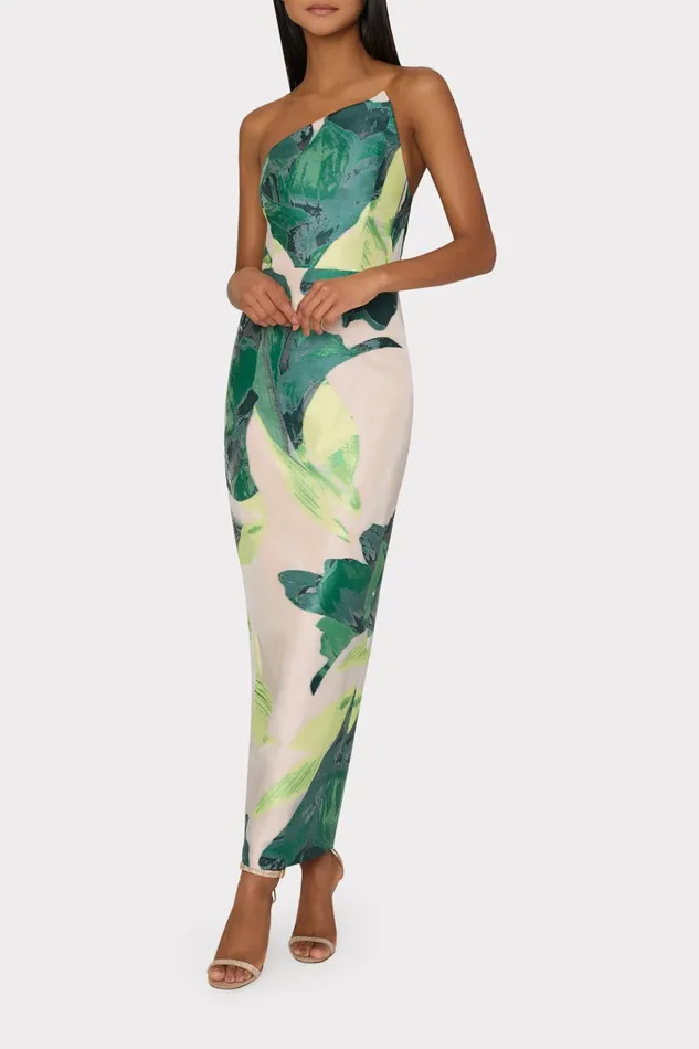 Asymetrical Tropical Forest Jacquard Midi Dress Green Multi Women Milly Dresses