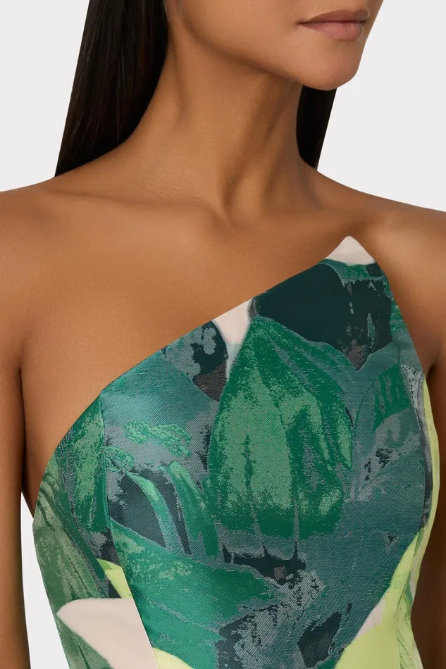 Asymetrical Tropical Forest Jacquard Midi Dress Green Multi Women Milly Dresses